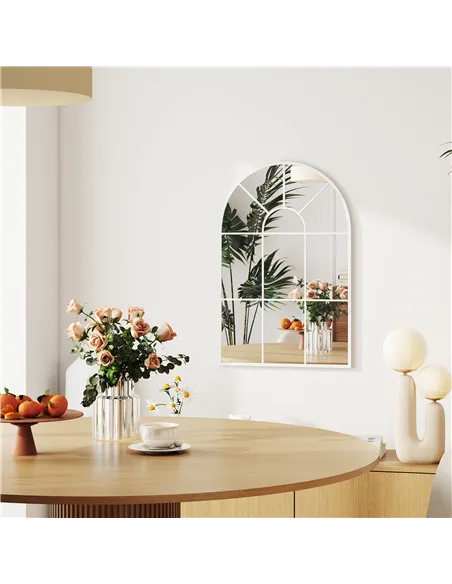 HOMCOM 90 X 61cm Arched Grid Mirror - White