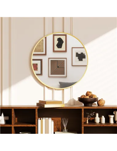 HOMCOM 61cm Decorative Wall Mirror for Bedroom Living Room, Modern Round Bathroom Mirror for Home Decor, Gold Tone