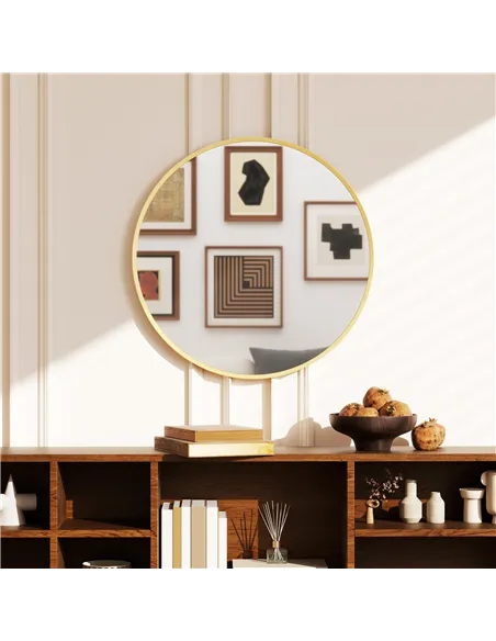 HOMCOM 61cm Decorative Wall Mirror for Bedroom Living Room, Modern Round Bathroom Mirror for Home Decor, Gold Tone