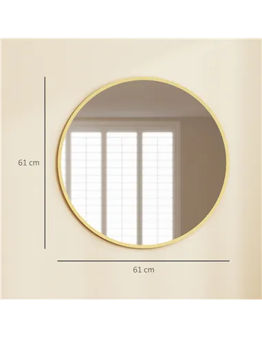 HOMCOM 61cm Decorative Wall Mirror for Bedroom Living Room, Modern Round Bathroom Mirror for Home Decor, Gold Tone