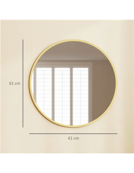 HOMCOM 61cm Decorative Wall Mirror for Bedroom Living Room, Modern Round Bathroom Mirror for Home Decor, Gold Tone
