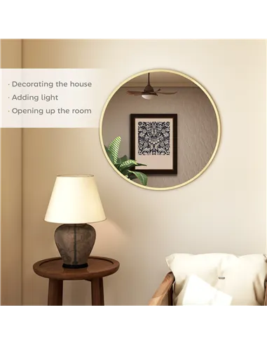 HOMCOM 61cm Decorative Wall Mirror for Bedroom Living Room, Modern Round Bathroom Mirror for Home Decor, Gold Tone