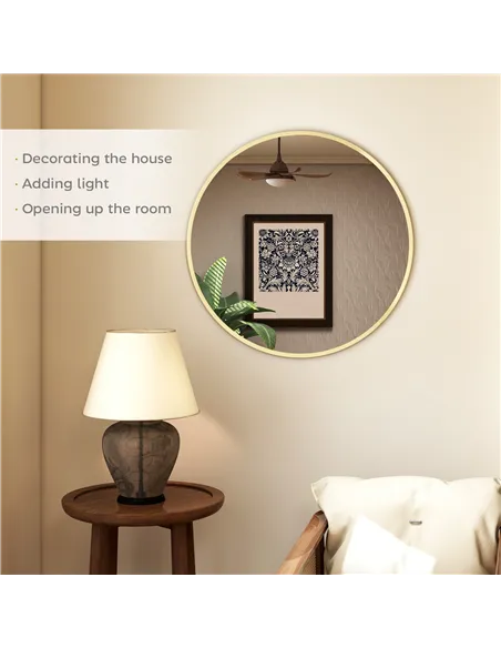 HOMCOM 61cm Decorative Wall Mirror for Bedroom Living Room, Modern Round Bathroom Mirror for Home Decor, Gold Tone