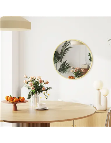 HOMCOM 61cm Decorative Wall Mirror for Bedroom Living Room, Modern Round Bathroom Mirror for Home Decor, Gold Tone
