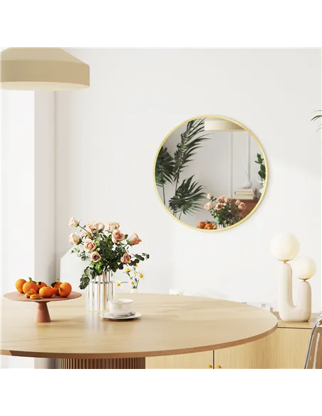 HOMCOM 61cm Decorative Wall Mirror for Bedroom Living Room, Modern Round Bathroom Mirror for Home Decor, Gold Tone