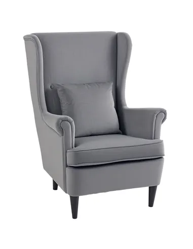 HOMCOM Modern Accent Chair, Upholstered Wingback Armchair with High Backrest and Pillow, Velvet-Feel Fabric Reading Chair with S