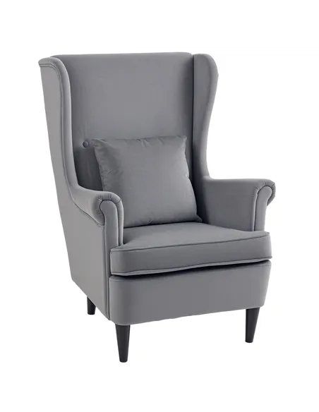 HOMCOM Modern Accent Chair, Upholstered Wingback Armchair with High Backrest and Pillow, Velvet-Feel Fabric Reading Chair with S