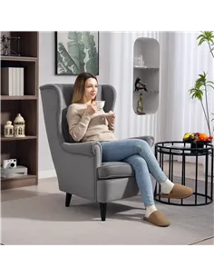 HOMCOM Modern Accent Chair, Upholstered Wingback Armchair with High Backrest and Pillow, Velvet-Feel Fabric Reading Chair with S 2