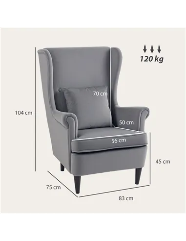 HOMCOM Modern Accent Chair, Upholstered Wingback Armchair with High Backrest and Pillow, Velvet-Feel Fabric Reading Chair with S