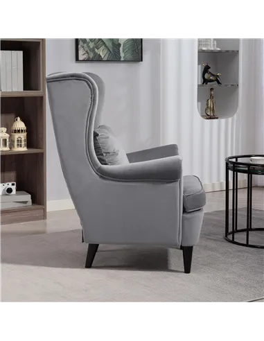 HOMCOM Modern Accent Chair, Upholstered Wingback Armchair with High Backrest and Pillow, Velvet-Feel Fabric Reading Chair with S