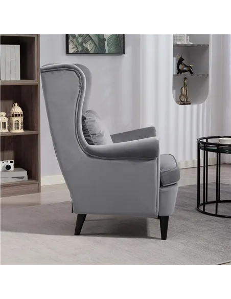 HOMCOM Modern Accent Chair, Upholstered Wingback Armchair with High Backrest and Pillow, Velvet-Feel Fabric Reading Chair with S