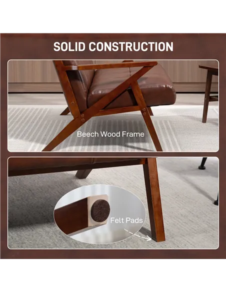 HOMCOM Compact 2 Seater Sofa, Vintage Tufted Loveseat Sofa with Solid Wood Legs, PU Leather Small Couch Settee for Living Room, 