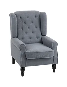 HOMCOM Wingback Accent Chair, Retro Upholstered Button Tufted Occasional Chair for Living Room and Bedroom, Grey