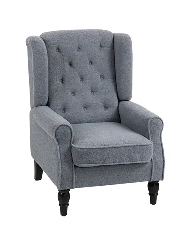HOMCOM Wingback Accent Chair, Retro Upholstered Button Tufted Occasional Chair for Living Room and Bedroom, Grey