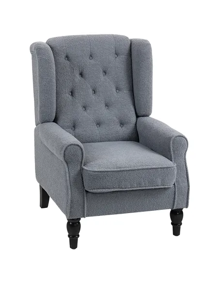 HOMCOM Wingback Accent Chair, Retro Upholstered Button Tufted Occasional Chair for Living Room and Bedroom, Grey