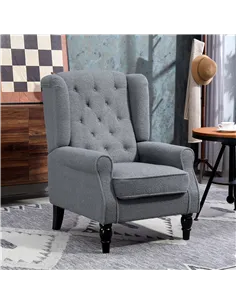 HOMCOM Wingback Accent Chair, Retro Upholstered Button Tufted Occasional Chair for Living Room and Bedroom, Grey 2