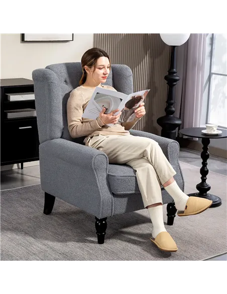 HOMCOM Wingback Accent Chair, Retro Upholstered Button Tufted Occasional Chair for Living Room and Bedroom, Grey