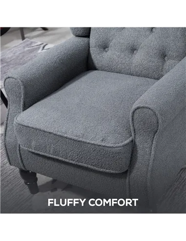 HOMCOM Wingback Accent Chair, Retro Upholstered Button Tufted Occasional Chair for Living Room and Bedroom, Grey