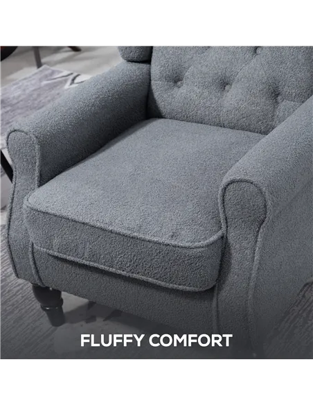 HOMCOM Wingback Accent Chair, Retro Upholstered Button Tufted Occasional Chair for Living Room and Bedroom, Grey