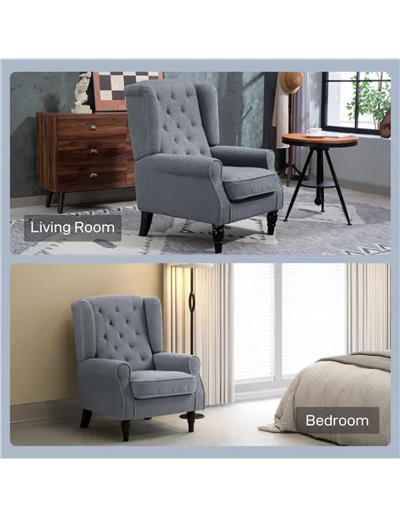 HOMCOM Wingback Accent Chair, Retro Upholstered Button Tufted Occasional Chair for Living Room and Bedroom, Grey
