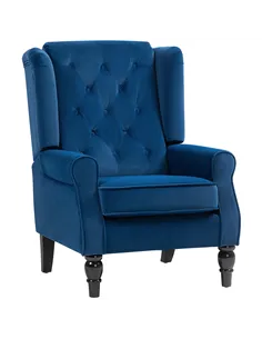 HOMCOM Wingback Accent Chair, Retro Upholstered Button Tufted Occasional Chair for Living Room and Bedroom, Blue