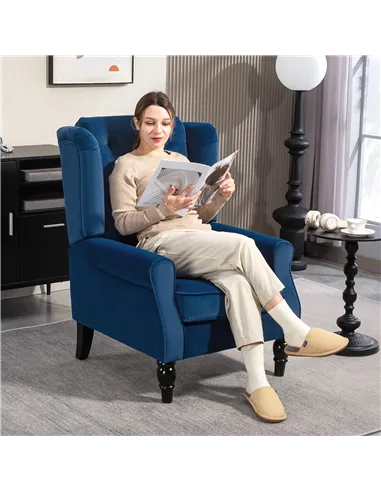 HOMCOM Wingback Accent Chair, Retro Upholstered Button Tufted Occasional Chair for Living Room and Bedroom, Blue