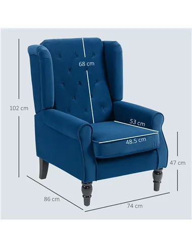 HOMCOM Wingback Accent Chair, Retro Upholstered Button Tufted Occasional Chair for Living Room and Bedroom, Blue