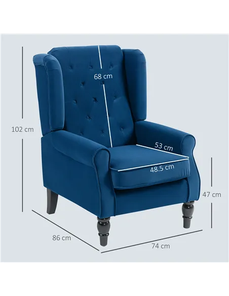 HOMCOM Wingback Accent Chair, Retro Upholstered Button Tufted Occasional Chair for Living Room and Bedroom, Blue