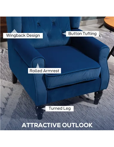 HOMCOM Wingback Accent Chair, Retro Upholstered Button Tufted Occasional Chair for Living Room and Bedroom, Blue