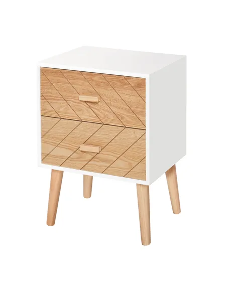 HOMCOM 2 Drawers Bedside Table with Pine Legs, Bedroom Wooden Storage Cabinet, Natural