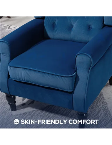 HOMCOM Wingback Accent Chair, Retro Upholstered Button Tufted Occasional Chair for Living Room and Bedroom, Blue