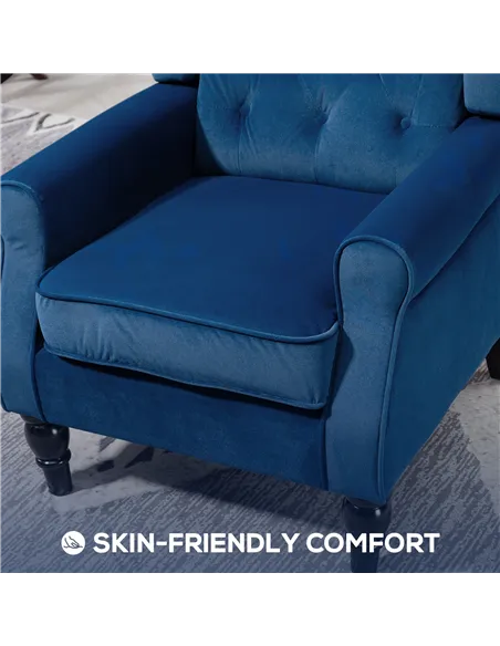 HOMCOM Wingback Accent Chair, Retro Upholstered Button Tufted Occasional Chair for Living Room and Bedroom, Blue