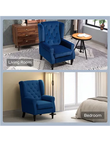 HOMCOM Wingback Accent Chair, Retro Upholstered Button Tufted Occasional Chair for Living Room and Bedroom, Blue