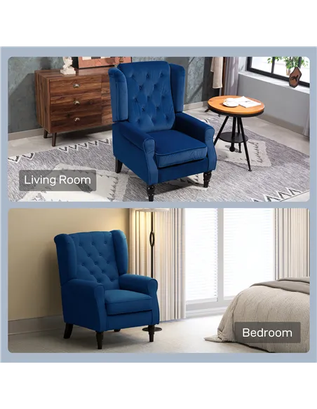 HOMCOM Wingback Accent Chair, Retro Upholstered Button Tufted Occasional Chair for Living Room and Bedroom, Blue