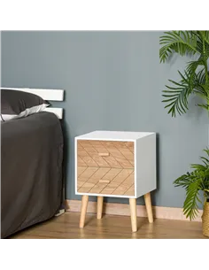 HOMCOM 2 Drawers Bedside Table with Pine Legs, Bedroom Wooden Storage Cabinet, Natural 2