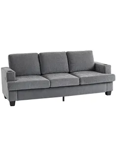 HOMCOM 3 Seater Sofa with USB Ports & Cup Holders - Grey