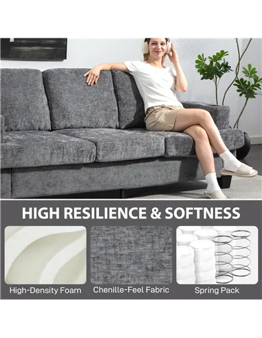 HOMCOM 3 Seater Sofa with USB Ports & Cup Holders - Grey