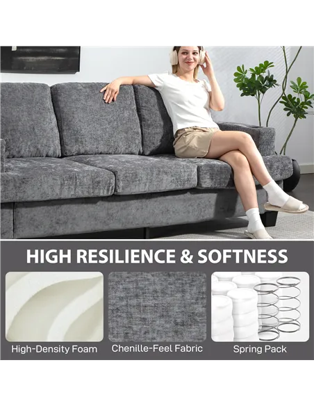 HOMCOM 3 Seater Sofa with USB Ports & Cup Holders - Grey