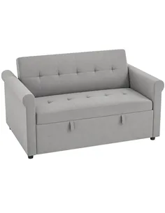 HOMCOM Two-Seater Velvet-Feel Sofa Bed - Grey