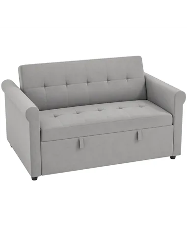 HOMCOM Two-Seater Velvet-Feel Sofa Bed - Grey