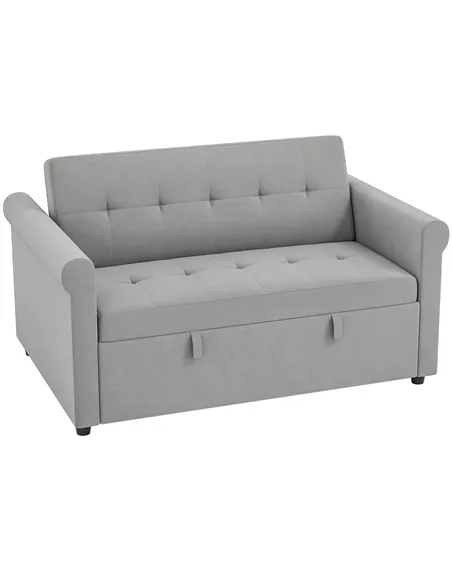 HOMCOM Two-Seater Velvet-Feel Sofa Bed - Grey