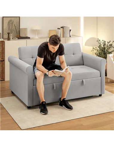 HOMCOM Two-Seater Velvet-Feel Sofa Bed - Grey