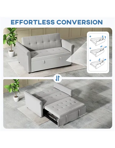 HOMCOM Two-Seater Velvet-Feel Sofa Bed - Grey