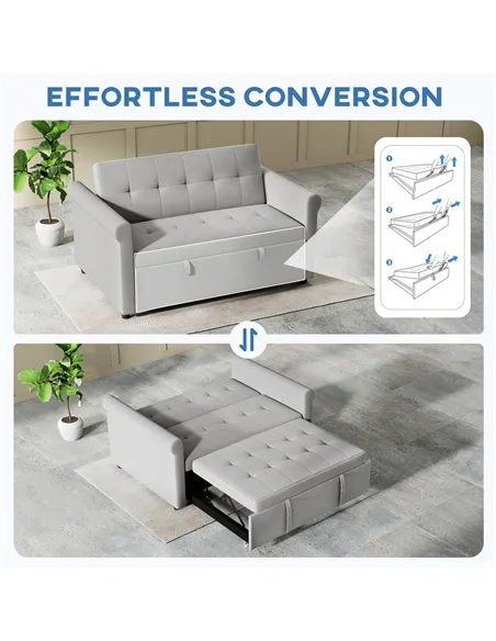 HOMCOM Two-Seater Velvet-Feel Sofa Bed - Grey