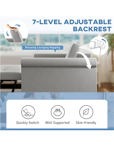 HOMCOM Two-Seater Velvet-Feel Sofa Bed - Grey