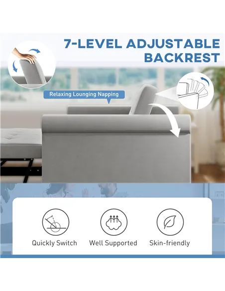 HOMCOM Two-Seater Velvet-Feel Sofa Bed - Grey