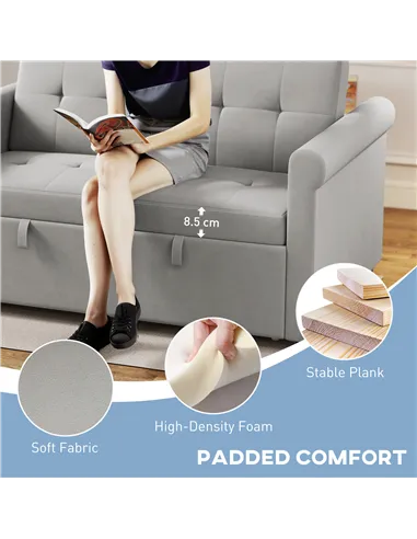 HOMCOM Two-Seater Velvet-Feel Sofa Bed - Grey