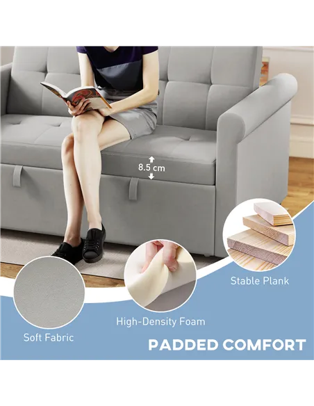 HOMCOM Two-Seater Velvet-Feel Sofa Bed - Grey