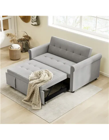 HOMCOM Two-Seater Velvet-Feel Sofa Bed - Grey
