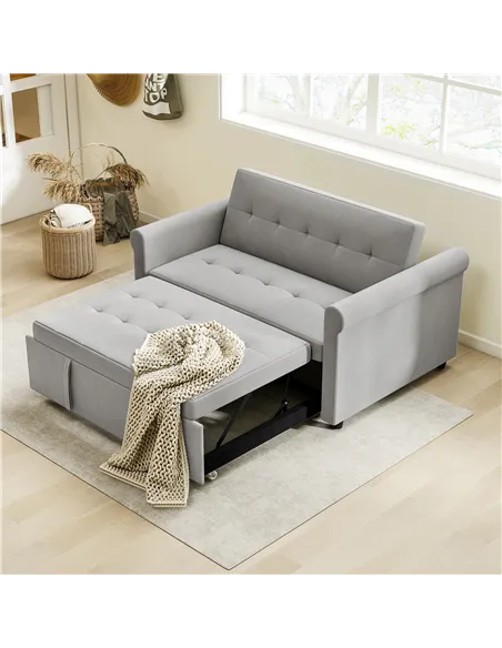 HOMCOM Two-Seater Velvet-Feel Sofa Bed - Grey
